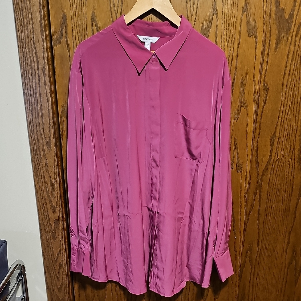 Nine West Womens 4X PLUS LS Button Down Blouse NWT
